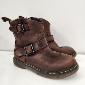 Dr. Martens Blip Jr Brown Leather Boots Boys Size 11 Biker Moto Style Harness